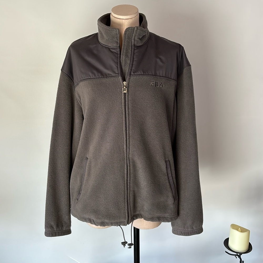 NWOT FILA Gray Fleece Zip-Up Jacket - Large - Embroidered